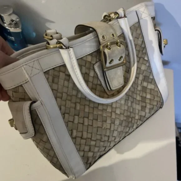 COACH Woven Tote Bag Beige 24a - Picture 1 of 6